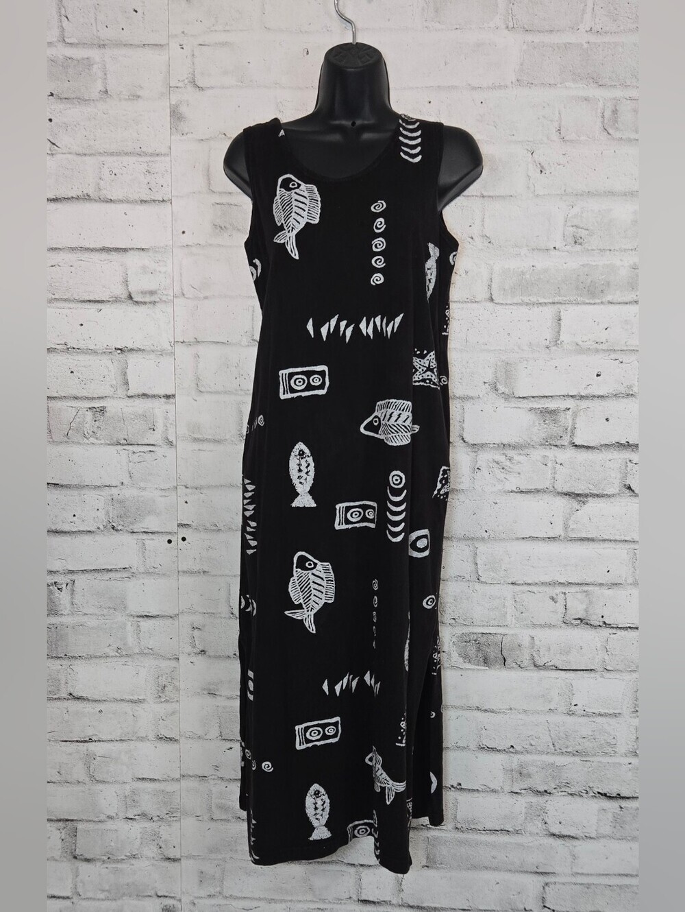 Beach By Exist Black White Fish Print Midi Dress Size Small